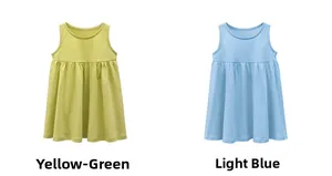 Abiti estivi in cotone senza maniche per bambine, colori verde-giallo e blu chiaro piatti