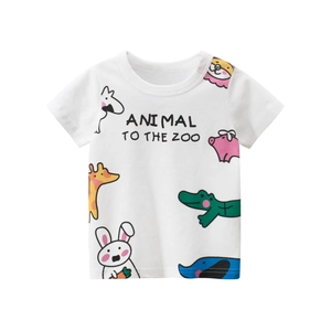 T-Shirt À Manches Courtes Pour Filles Coton Imprimé Animaux Dessin Animé Respirant Col Rond Haut Été Décontracté Enfants