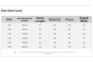 Guide des tailles pour shorts d'été fille avec mesures de longueur et taille en cm