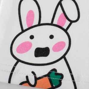 T-shirt blanc en coton pour filles avec imprimé lapin mignon et joues roses