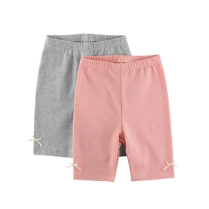 Girls Solid Color Cotton Five-Point Leggings With Sweet Bowknot Soft Elastic Waist Slim Shorts For Toddler Kids Summer Daily
