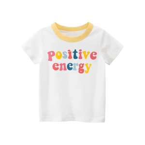 T-Shirt Da Ragazza In Cotone A Maniche Corte Girocollo Colore A Contrasto Stampa Lettere Positive Energy Top Estivi