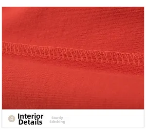 Detail view of red knitted cotton fabric with neat reinforced interior stitching seams