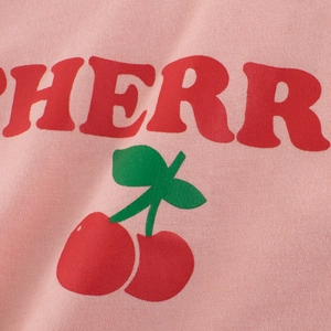 Pink girls t-shirt featuring cherry print and red letters in a Korean style design