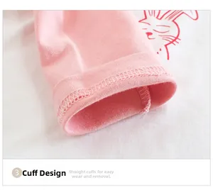 Detail of pink straight cuffs and cartoon bunny print on soft cotton toddler t-shirt