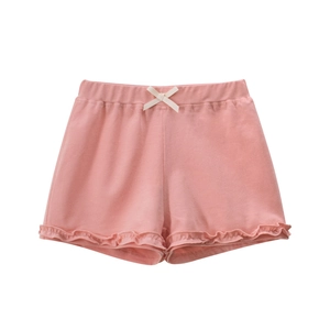 Short d'été rose pour filles avec taille élastique et petit nœud décoratif