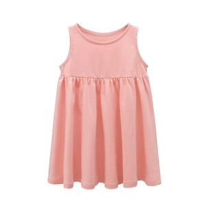 Vestito babydoll senza maniche per bambine in maglia di cotone rosa chiaro per l'estate