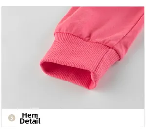 Detail view of pink knitted ribbed cuffs on children's lightweight cotton sports pants