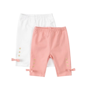 Leggings Bambina Lycra Cotone Vita Elastica Pantaloni Capri Con Fiocco Ricamo Floreale Per Bambini Stile Estivo Carino