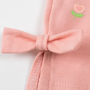 Leggings in maglia rosa per neonata con ricamo floreale a cuore e dettaglio fiocco abbinato