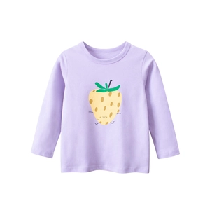 Girls Cotton Long Sleeve T-Shirt Crew Neck Cartoon Strawberry Print Breathable Soft Kids Casual Pullover Top
