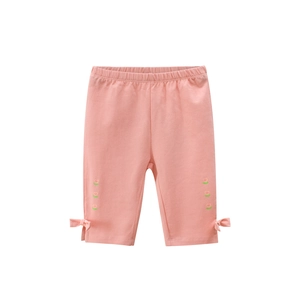 Leggings rosa per bambine con stampa floreale e dettaglio fiocco sul fondo