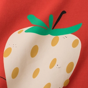 Girls long sleeve cotton T-shirt featuring vibrant strawberry print and knit texture