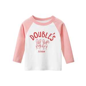 Girls Long Sleeve T-Shirt Cotton Raglan Sleeve Cartoon Rabbit Print Round Neck Casual Spring Autumn Top