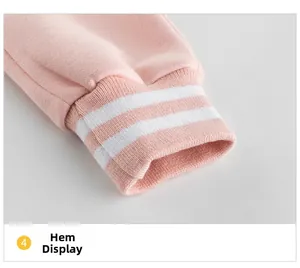 Detailed close-up of pink knit cuff with white double stripe trim and ribbed texture