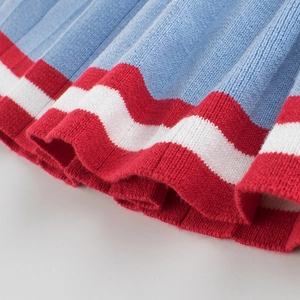 Girls fashion knitted skirt set with red white and blue striped texture detail