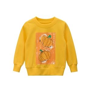 Sweat jaune pour enfants avec motif citrouille, col rond et manches longues pour automne