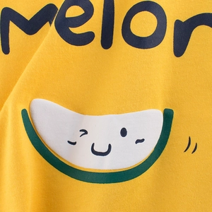 Camiseta infantil de algodón amarillo con estampado de melón 3D y cara feliz
