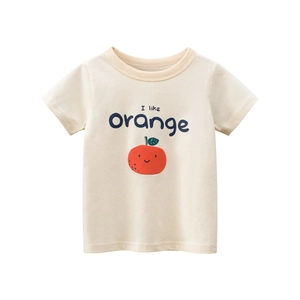Camiseta de algodón crema para niños con estampado de naranja y texto divertido