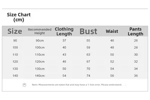 Detailed size chart for girls' summer short sleeve t-shirt and shorts set 90-140cm