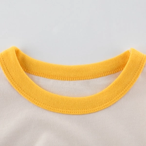 Kids yellow and cream patchwork knit cotton t-shirt with ribbed crew neck detail