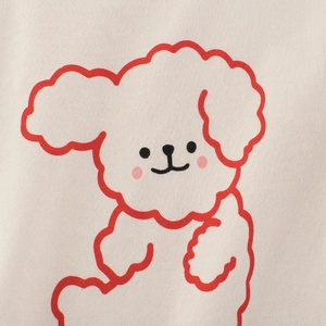 T-shirt en coton beige pour fille avec un adorable motif de chien aux traits rouges