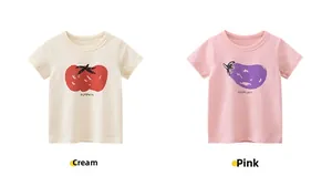 T-shirts en coton à plat avec imprimés citrouille et aubergine en beige et rose