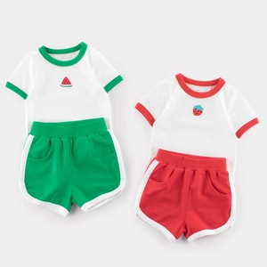 Completo Estivo in Cotone per Ragazze Maglietta a Maniche Corte E Pantaloncini Casual Con Motivo a Frutta Abbigliamento Sportivo per Bambini