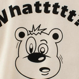 Meisjes t-shirt van beige katoen met trendy cartoon beer en whattttt grafische print
