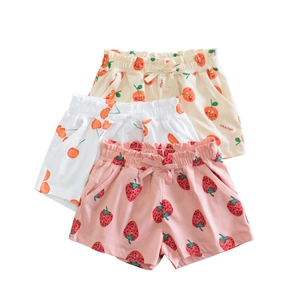 Toddler Girls Cotton Shorts Elastic Waist Fruit Print Summer Bottoms With Decorative Bow And Pockets Cute Casual Clothing