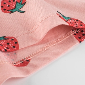Girl's pink cotton knit shorts with red strawberry print and durable double stitching