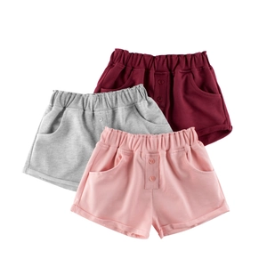 Girls Cotton Shorts Summer Casual Korean Style Elastic Waist Knit Pants With Decorative Buttons Pockets Solid Color Kids Clothing