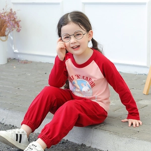 Girls long sleeve cotton loungewear set with cartoon rabbit print and joggers