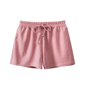Pink cotton-blend toddler shorts with adjustable drawstring and elastic waistband