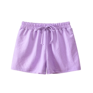 Lavender purple cotton shorts for girls with elastic drawstring waist on white background