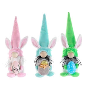 Lot de trois gnomes de Pâques colorés avec oreilles de lapin et œufs pour décoration
