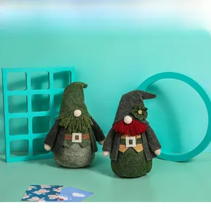 Detailed view of Saint Patrick's Day gnomes with green hats and textured knit fabric