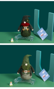 Close-up of Saint Patrick's Day gnomes with green hats and woven texture details