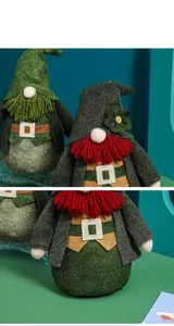 Detail of St. Patrick's Day gnomes with handmade beards and clover wooden buttons