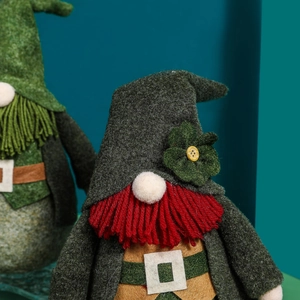 Handmade St. Patrick's Day gnomes with green hats, shamrock details and wool beards