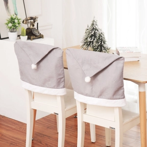 Christmas Chair Cover Non-woven Gray Santa Hat Style Dining Room Seat Back Covers Festive Home Holiday Party Decor