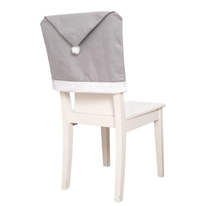 Gray Christmas hat chair cover with white pom-pom for festive dining room decor