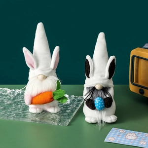 Easter Bunny Gnome Plush Handmade Tomte With Rabbit Ears Holding Carrot Egg Spring Holiday Desktop Decoration Ornament