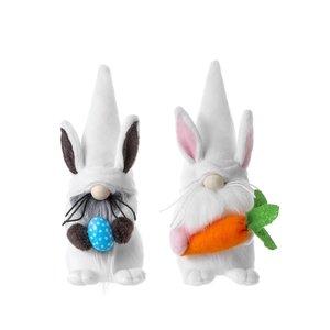 Easter gnome plush doll set with bunny ears holding carrot and dotted egg ornament