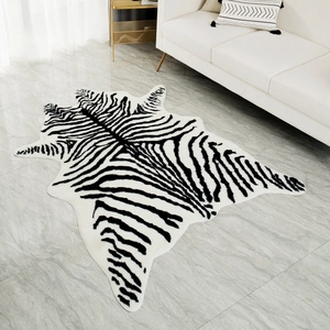 Zebra Pattern Faux Fur Rug Polyester Acrylic Blend Irregular Shape Modern Minimalist Living Room Home Decor Floor Mat