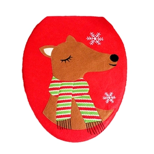 Christmas Toilet Seat Cover Red Reindeer And Snowman Decoration Festive Bathroom Decor Holiday Home Ornament Soft Fabric