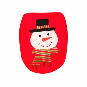 Christmas snowman toilet seat cover with festive red fabric and holiday embroidery