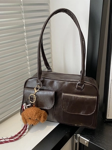 Vintage Maillard PU Leder Unterarmtasche Für Damen Retro Schultertasche Große Kapazität Mit Plüsch Welpe Anhänger Handtasche