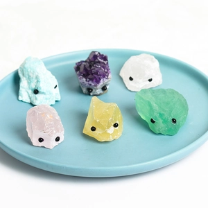 Set of 6 natural crystal hedgehog figurines including amethyst and rose quartz