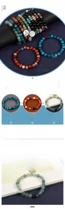 Detailed close-up of 8mm natural stone beads including obsidian and agate with metal charms